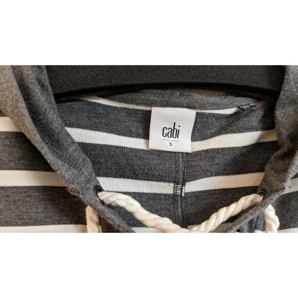 Cabi Women's Windward Striped Hooded Sweatshirt Top Gray/White # 5324 Size Small - Picture 5 of 9